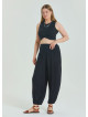 Elastic Waist Relaxed Cut Black Plus Size Trousers 4627